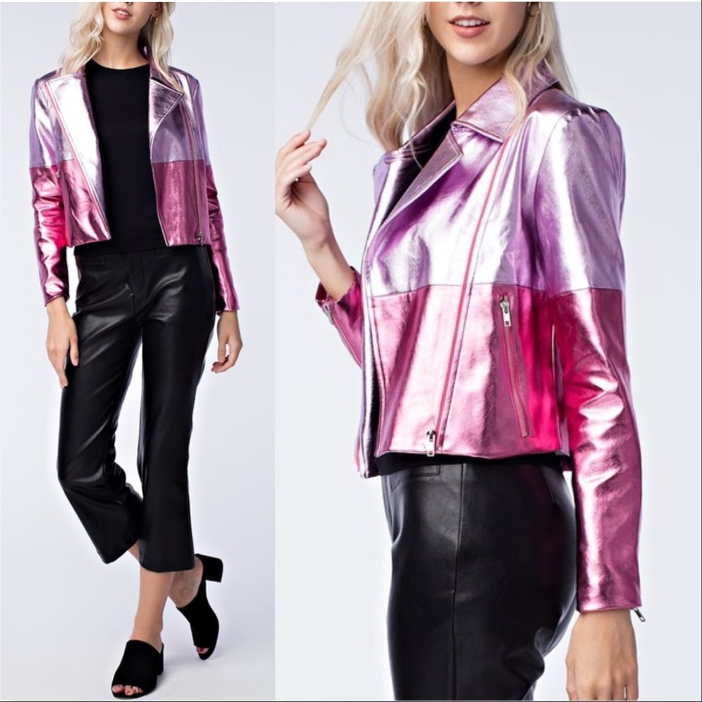 CANDIE Pink Womwns Metallic Jacket Two Tone - Picture 3 of 4